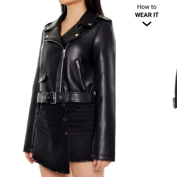 Size Large Like New Faux Leather Cropped Black Jacket Forever 21 - Picture 5 of 6